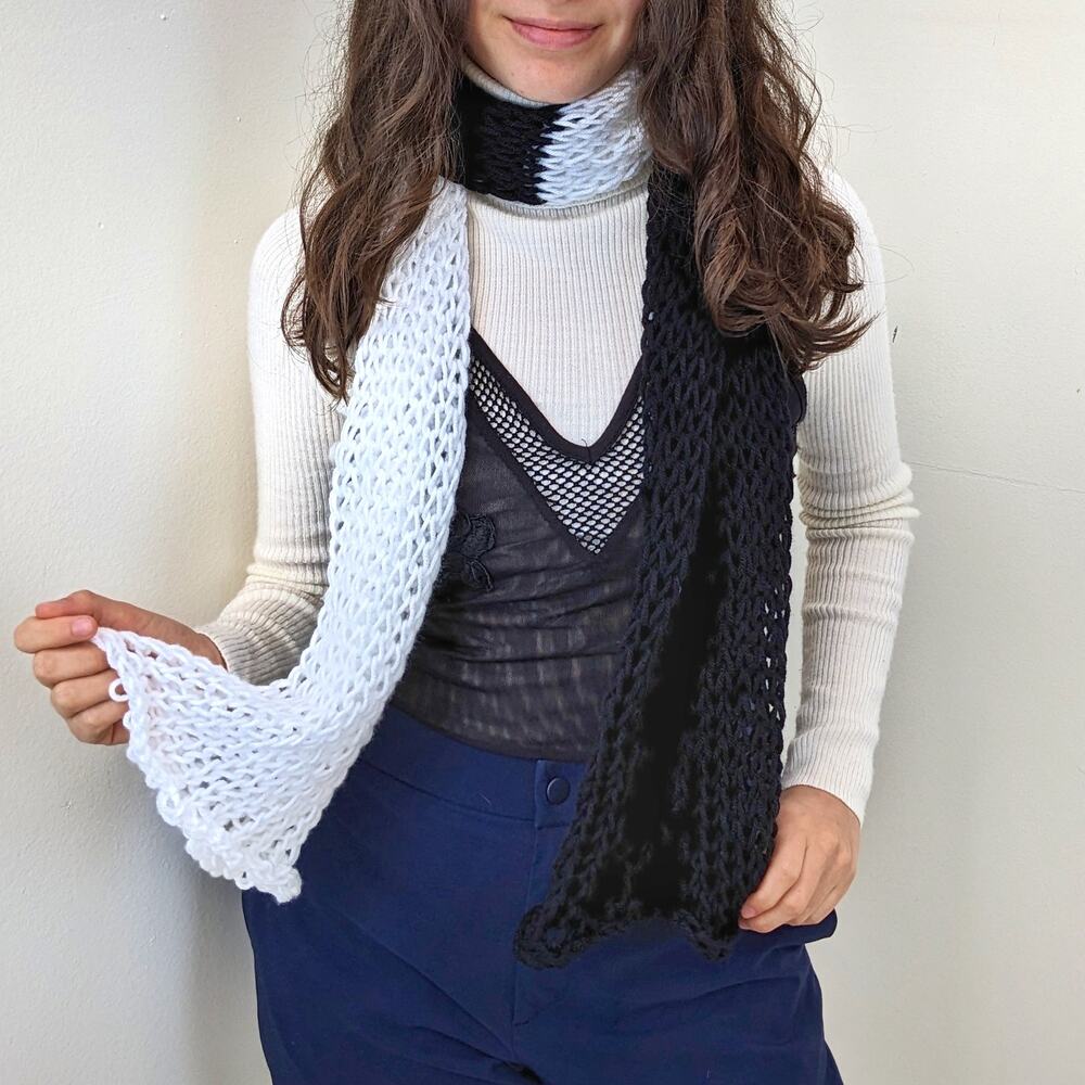 Wednesday Dark Academia Handmade Knitted Colorblock Scarf